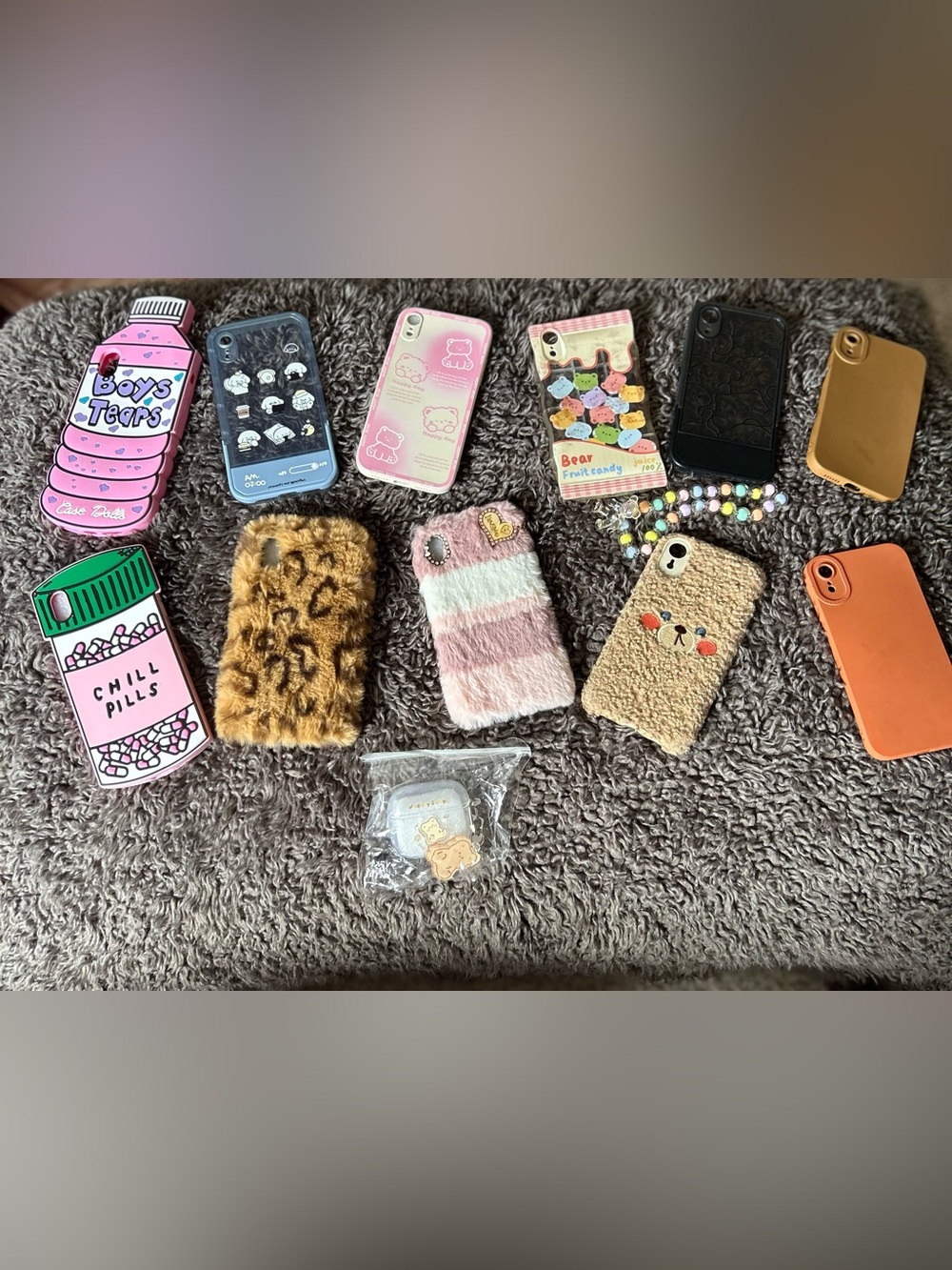 (IPhone XR) Cute Pink & Tan Faux Fur Phone Case - Plush Protective Cover
